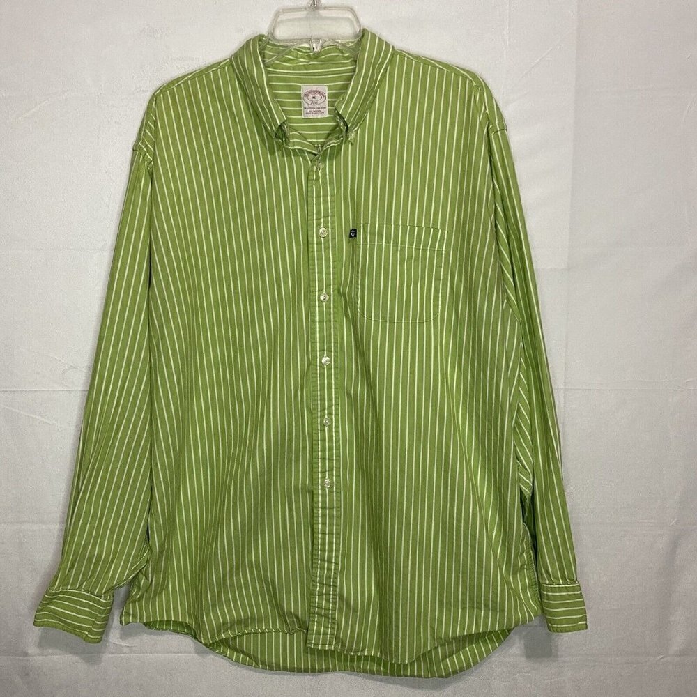 Brooks Brothers 346 Mens XL Button Down Green Stripe Original Polo Shirt Cotton